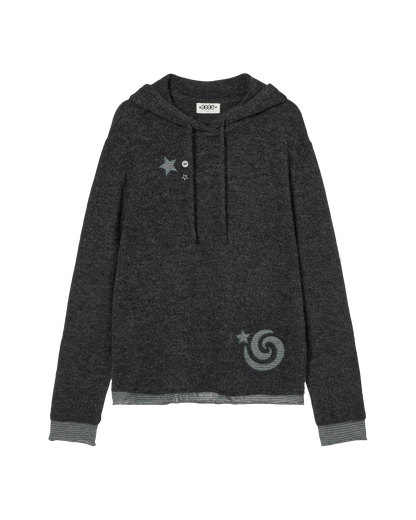 LAYERED KNIT HOODIE [CHARCOAL]