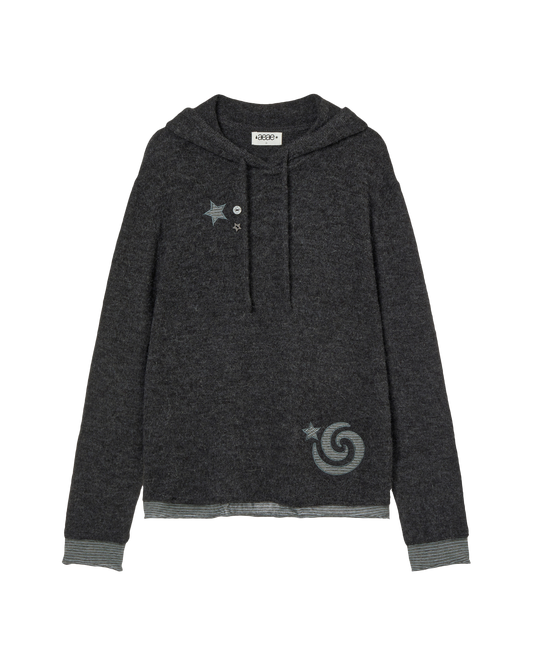 LAYERED KNIT HOODIE [CHARCOAL]