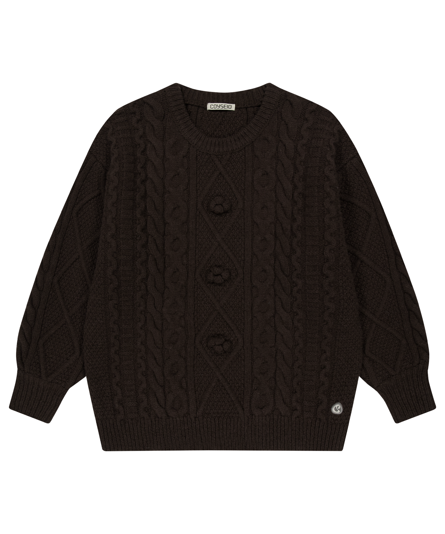 POMPOM CABLE KNIT BROWN