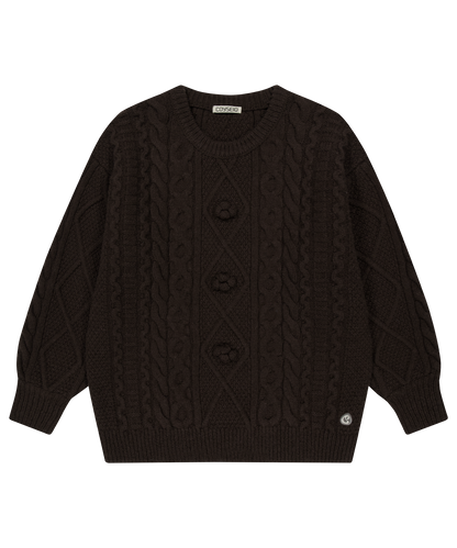 POMPOM CABLE KNIT BROWN
