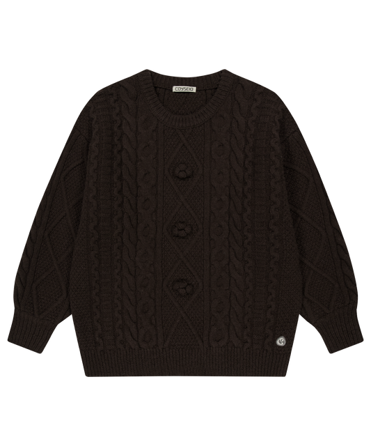POMPOM CABLE KNIT BROWN