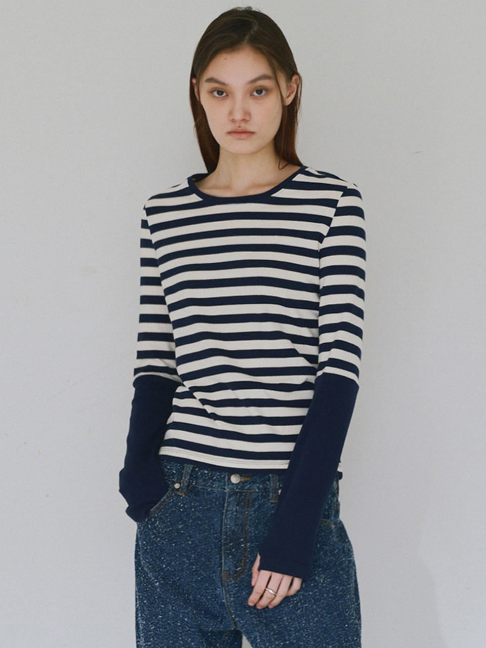 Stripe Warmer T-shirts [Navy]