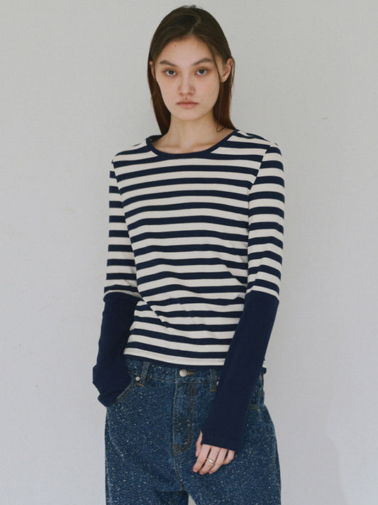 Stripe Warmer T-shirts [Navy]