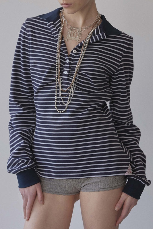 Shirring Tennis Shirt Navy