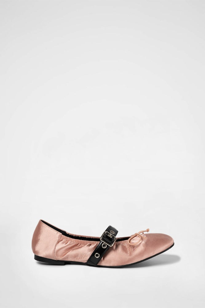 SATIN SHIRRING BALLERINA FLATS / PINK 
