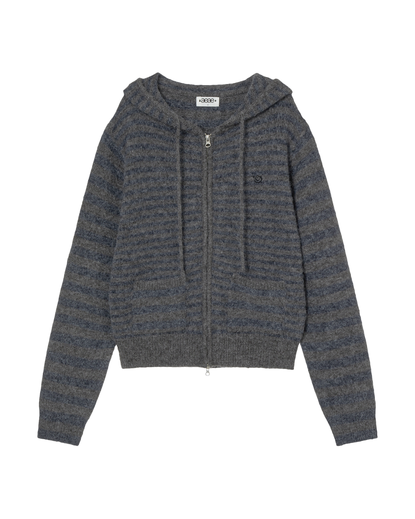 STRIPE HOOD KNIT ZIP UP [NAVY]
