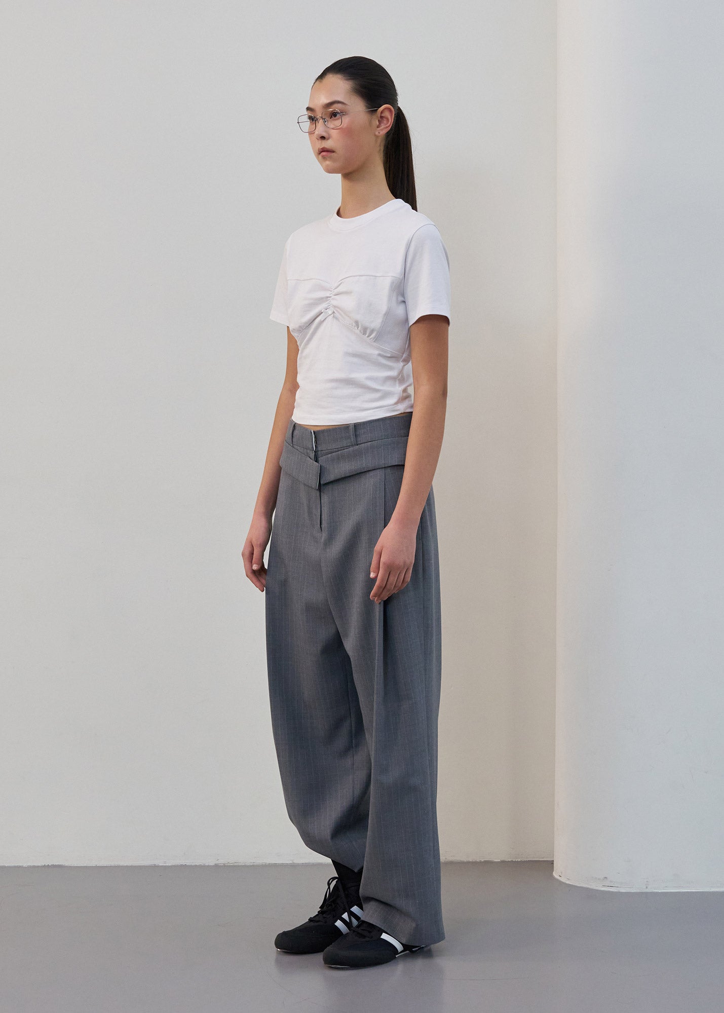 LAYERED WAIST DETAIL WIDE TROUSERS / 2 Color