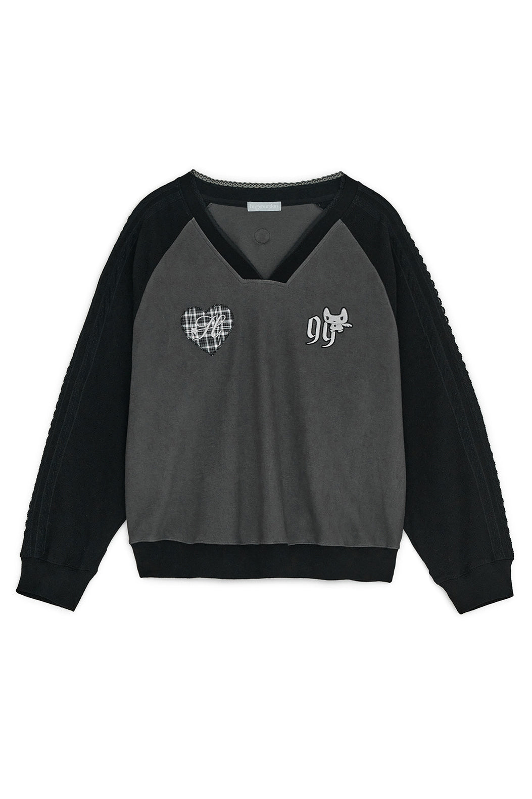 Patch v-neck raglan T (Charcoal)