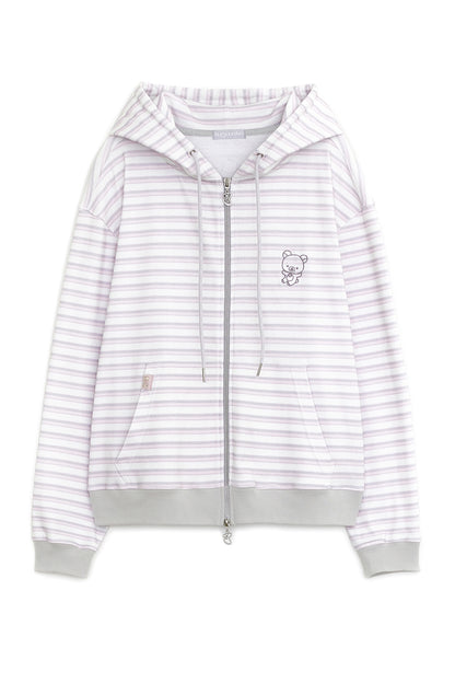 Stripe Korilakkuma hoodie zip-up (Pink)