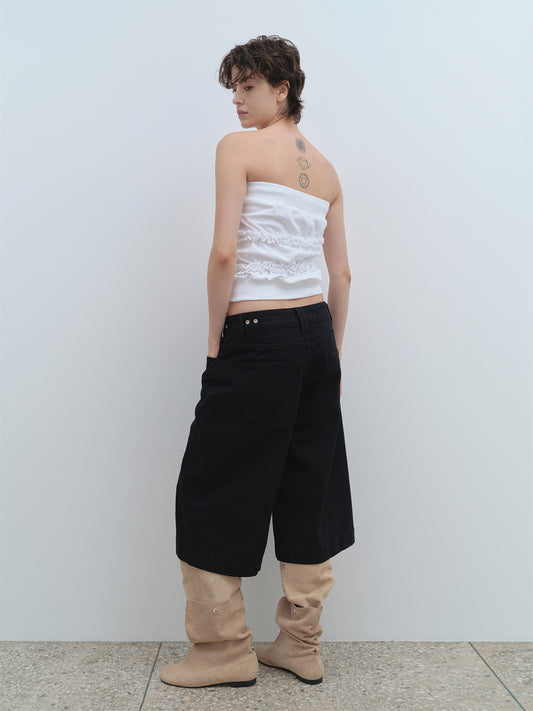 Maxi Denim Bermuda Shorts [Black]
